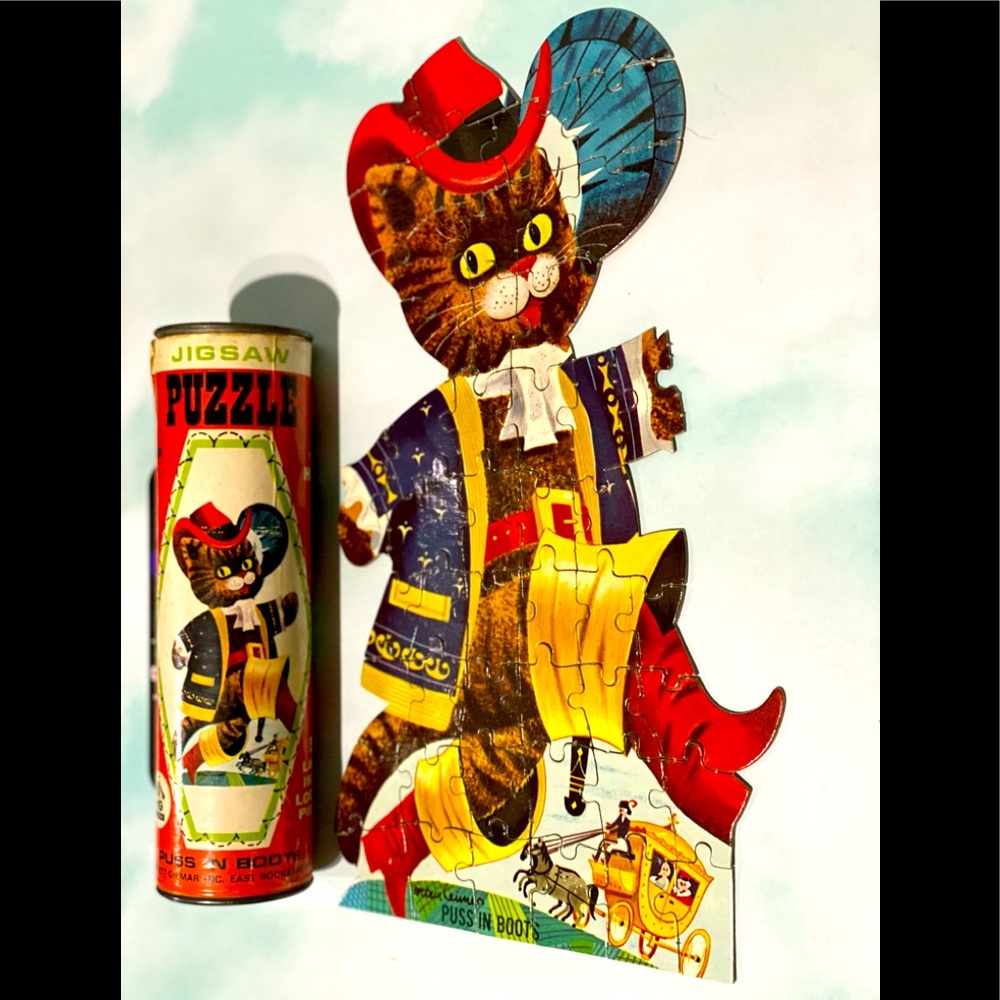 FAIRYTALE PUSS ‘ N BOOTS VINTAGE 60’s JIGSAW PUZZLE IN CAN